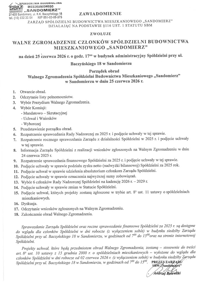 Zawiadomienie o zwołaniu Walnego Zgromadzenia w dniu 25 czerwca 2026 roku